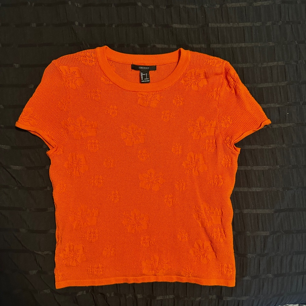 Orange Floral Knit Top